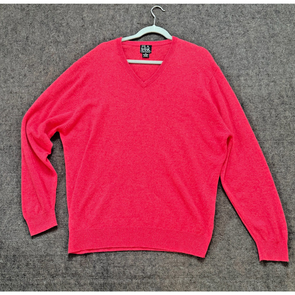 JOS A BANK Men's 100% Cashmere Bright Red V Neck Pullover Sweater Holiday Sz XL - Picture 1 of 5